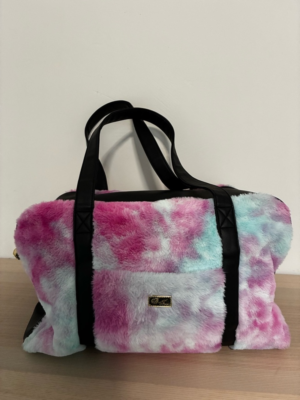 Betsey Johnson Luv Betsey Tie-dye Fuzzy Fluffy Travel Tote Weekender Duffel Bag